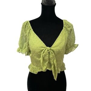 🧁BCBGeneration Puff Sleeve Tie Top Coquette Farm Boho Hippie Cottagecore Spring